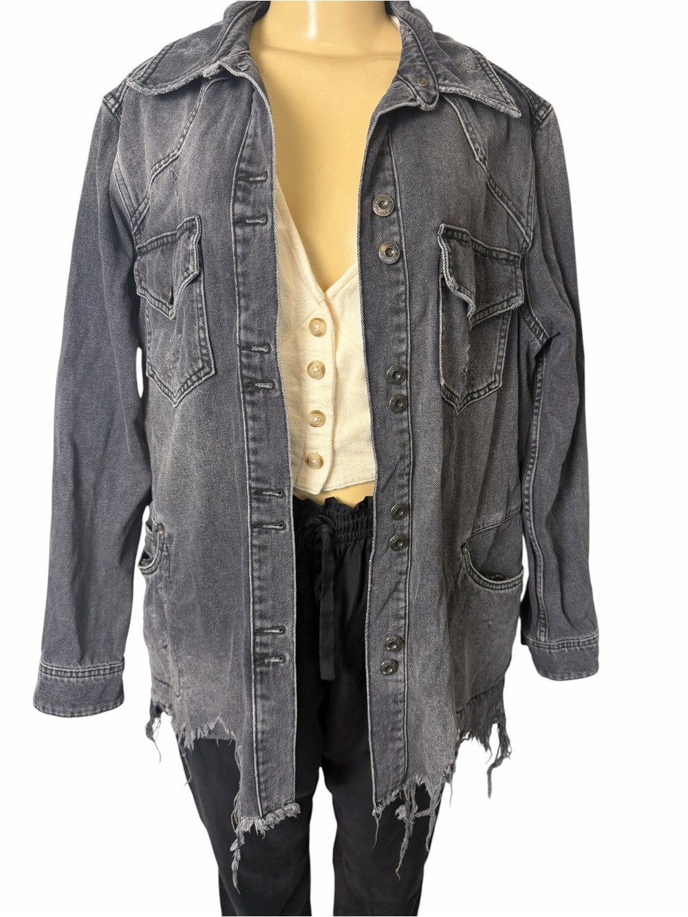 Free People Moonchild denim shirt jacket moon dust grey Distressed medium - Picture 4 of 10